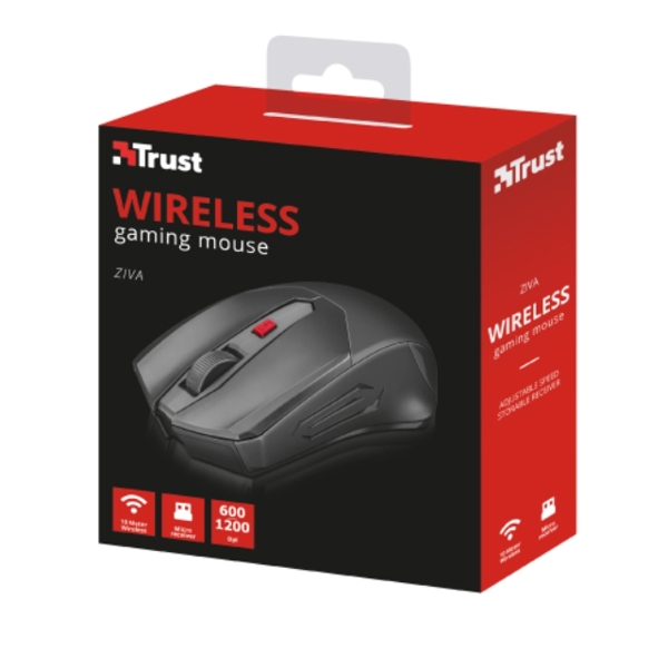 მაუსი TRUST - ZIVA Speed select button 600/1000/1200 dpi / 10m wireless range (2.4 GHz) WIRELESS GAMING MOUSE