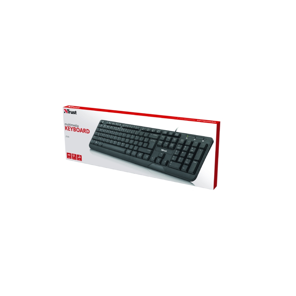 კლავიატურა TRUST ZIVA KEYBOARD / Full size, classic keyboard layout / 140 cm cable / Number of keys 104 - Black