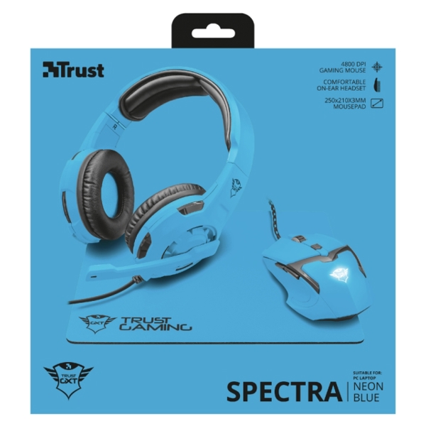 მაუსი TRUST GXT790-SB SPECTRA GAMING BUNDLE / Gaming mouse + Gaming headset + Mousepad - BLUE