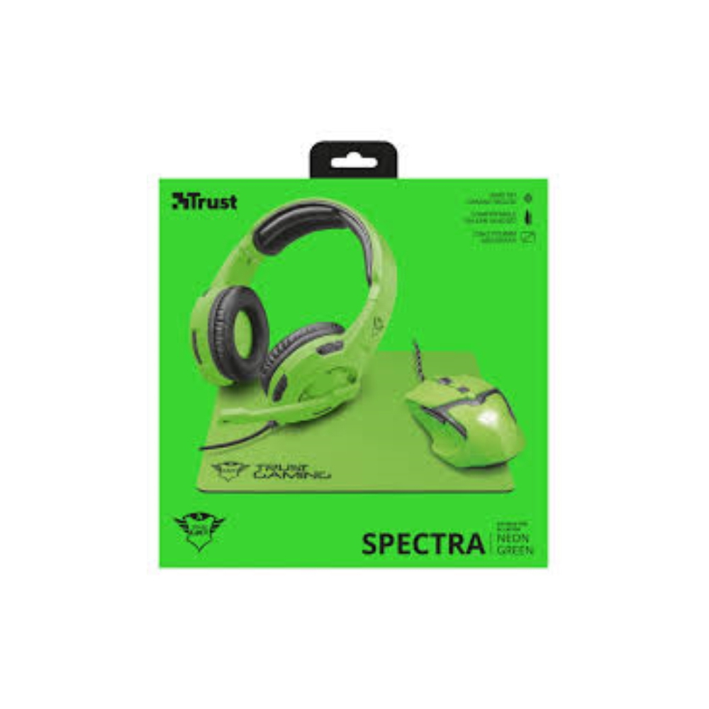 მაუსი TRUST GXT790-SB SPECTRA GAMING BUNDLE / Gaming mouse + Gaming headset + Mousepad - GREEN