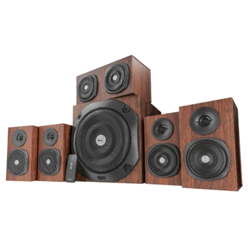 დინამიკი TRUST VIGOR 5.1 SURROUND SPEAKER SYSTEM FOR PC - 150W peak power (75 Watt RMS) / Experience 5.1 home theatre surround sound /Remote control wireless - BROWN