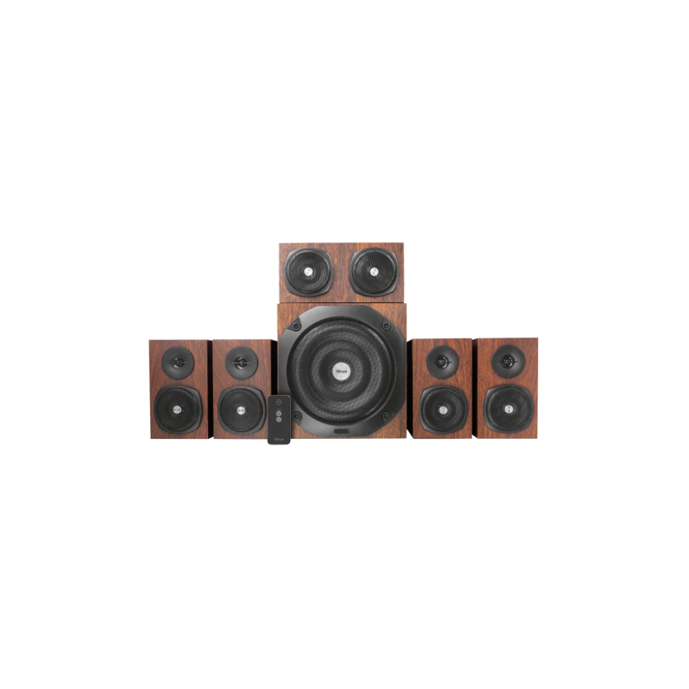 დინამიკი TRUST VIGOR 5.1 SURROUND SPEAKER SYSTEM FOR PC - 150W peak power (75 Watt RMS) / Experience 5.1 home theatre surround sound /Remote control wireless - BROWN