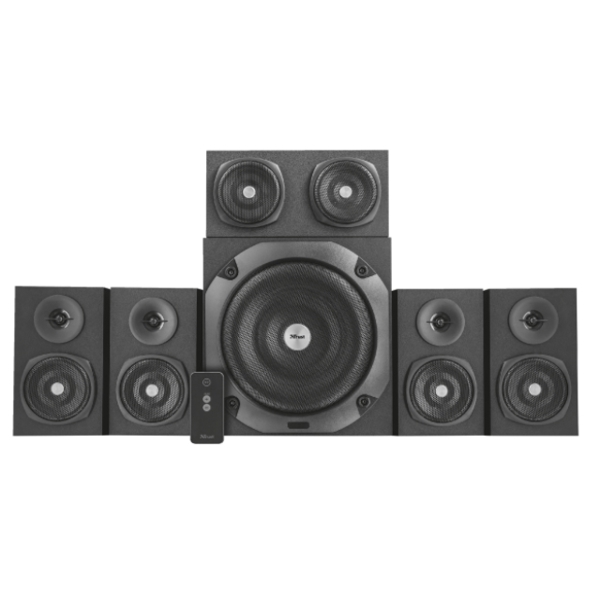 დინამიკი TRUST VIGOR 5.1 SURROUND SPEAKER SYSTEM FOR PC - 150W peak power (75 Watt RMS) /Experience 5.1 home theatre surround sound /Remote control wireless-BLACK