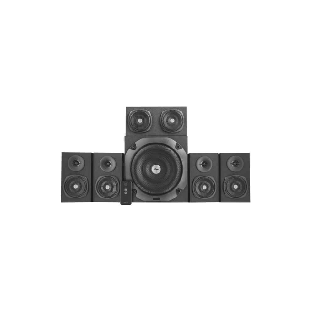 დინამიკი TRUST VIGOR 5.1 SURROUND SPEAKER SYSTEM FOR PC - 150W peak power (75 Watt RMS) /Experience 5.1 home theatre surround sound /Remote control wireless-BLACK