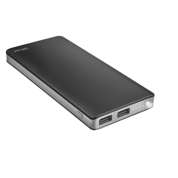 პორტატული დამტენი TRUST PRIMO Ultra THIN POWERBANK 10000 / Output: 1 USB port with 5W/1A and 1 with 10W/2.1A - Black/Grey