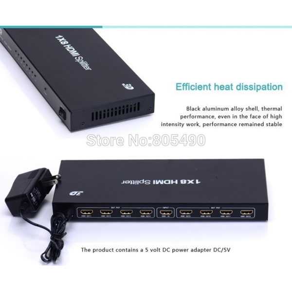 სპლიტერი VENTION VAA-S08 HDMI Splitter 1 In to 8 Out Black