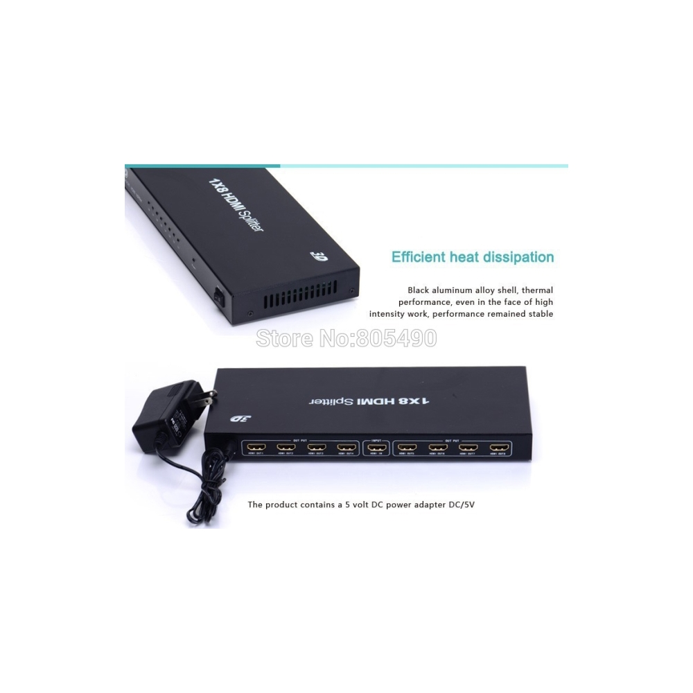 სპლიტერი VENTION VAA-S08 HDMI Splitter 1 In to 8 Out Black