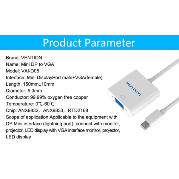 გადამყვანი Mini DP to VGA Converter 0 15M White