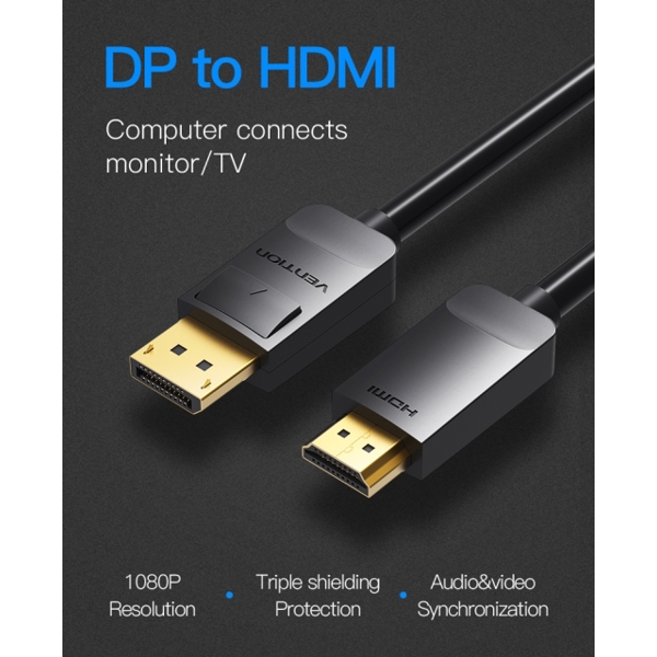 HDMI კაბელი VENTION HADBH DP to HDMI cable 2M Black