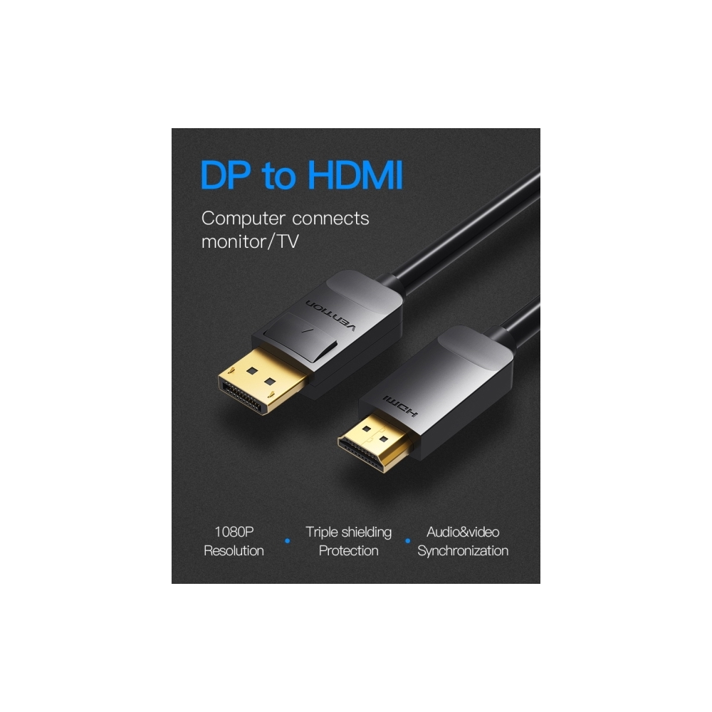 HDMI კაბელი VENTION HADBG DP to HDMI Cable 1 5M Black