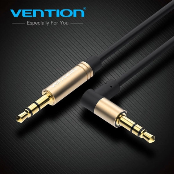 AUX კაბელი VENTION P360AC-B100-T Flat 3 5mm Male 90° to 3 5mm Male Aux Stereo Cable 1M Black