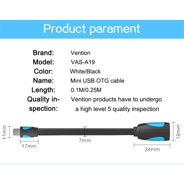 OTG კაბელი VENTION VAS-A19-W010 MIni USB OTG Cable