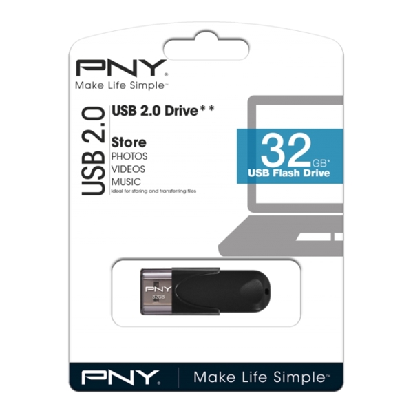 USB ფლეშ მეხსიერება PNY Sliding design - Black 32GB