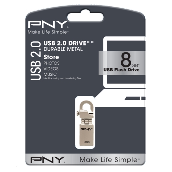 USB ფლეშ მეხსიერება PNY Metal design with hook system 8GB