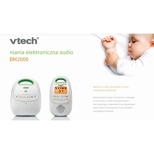 რადიო ძიძა VTech® BM2000 Display Safe & Sound Digital Audio Baby Monitor 300m range Recharging batteries / Night light White/Green 