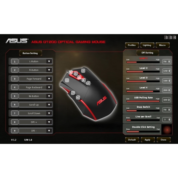 მაუსი ASUS GT200 MOUSE BLACK