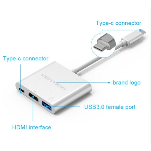 Vention CGBW0 Type-c Male To HDMI Type-c USB3.0 Female Adapter