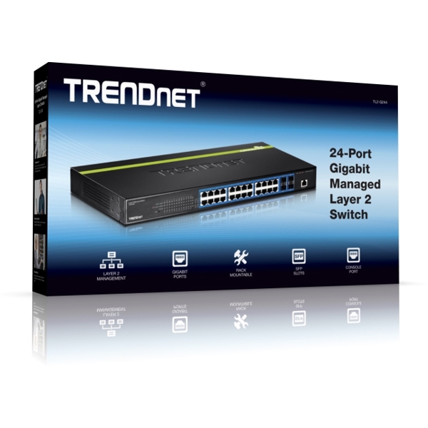 სვიჩი TRENDNET  24-Port Gigabit Managed Layer 2 Switch with 4 shared SFP slots