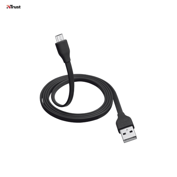 მობილურის დამტენი TRUST FLAT MICRO-USB CABLE 1M - BLACK