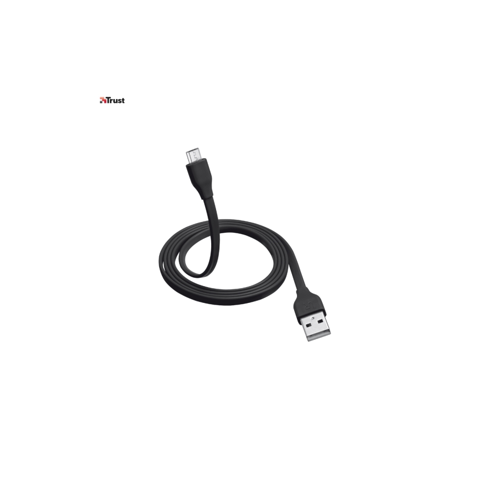 მობილურის დამტენი TRUST FLAT MICRO-USB CABLE 1M - BLACK
