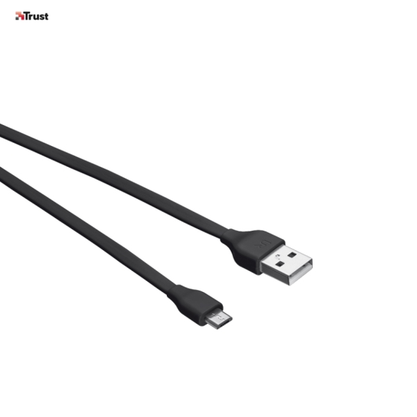 მობილურის დამტენი TRUST FLAT MICRO-USB CABLE 1M - BLACK