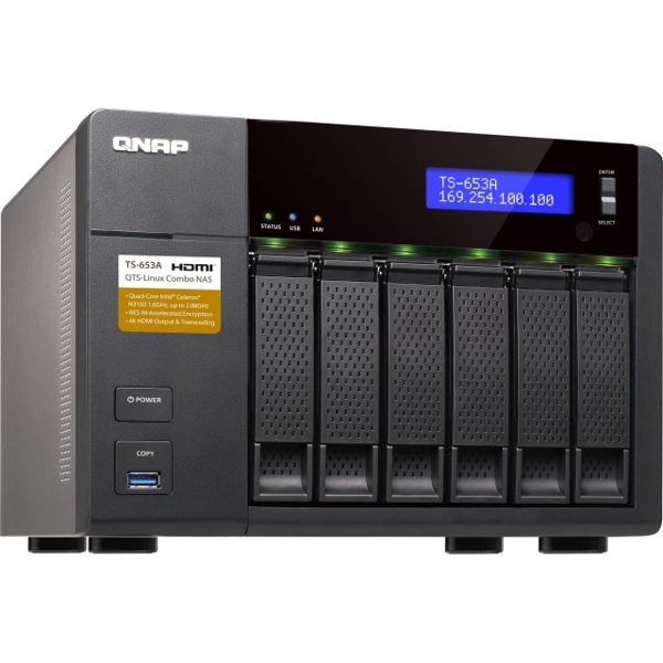 Storage System Qnap TS-653A-4G Tower QTS-Linux Combo NAS: 14 nm Intel Celeron N3150/N3160