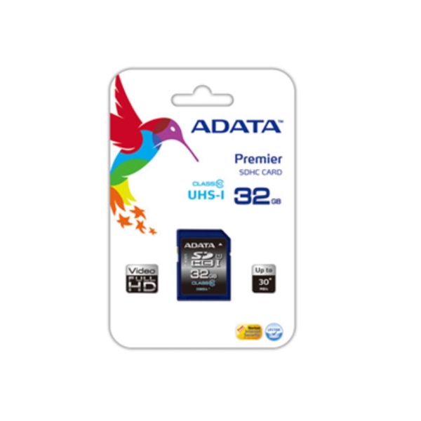 მეხსიერების ბარათი Adata  ASDH32GUICL10-R A-DATA 32GB Premier SDHC UHS-I U1 Card (Class10) read/write speeds of up to 50/33 MB