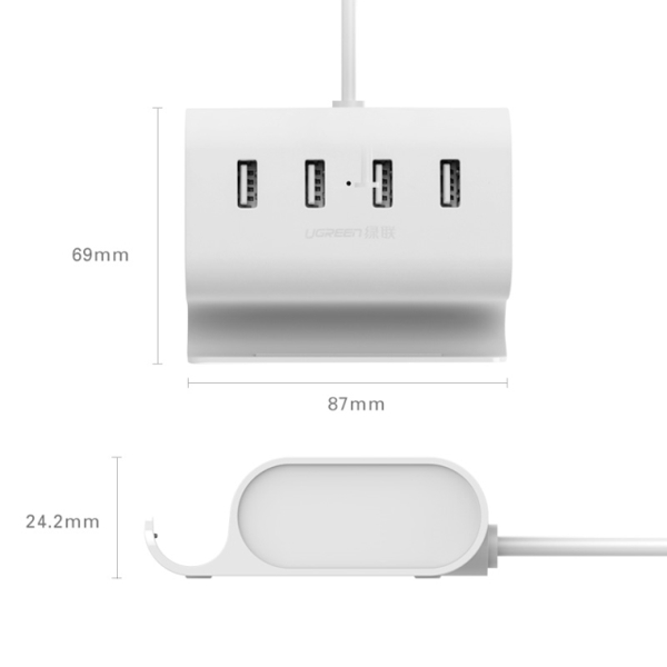 USB ჰაბი UGREEN CR123 (30224) USB 2.0 4 Port HUB 1m White