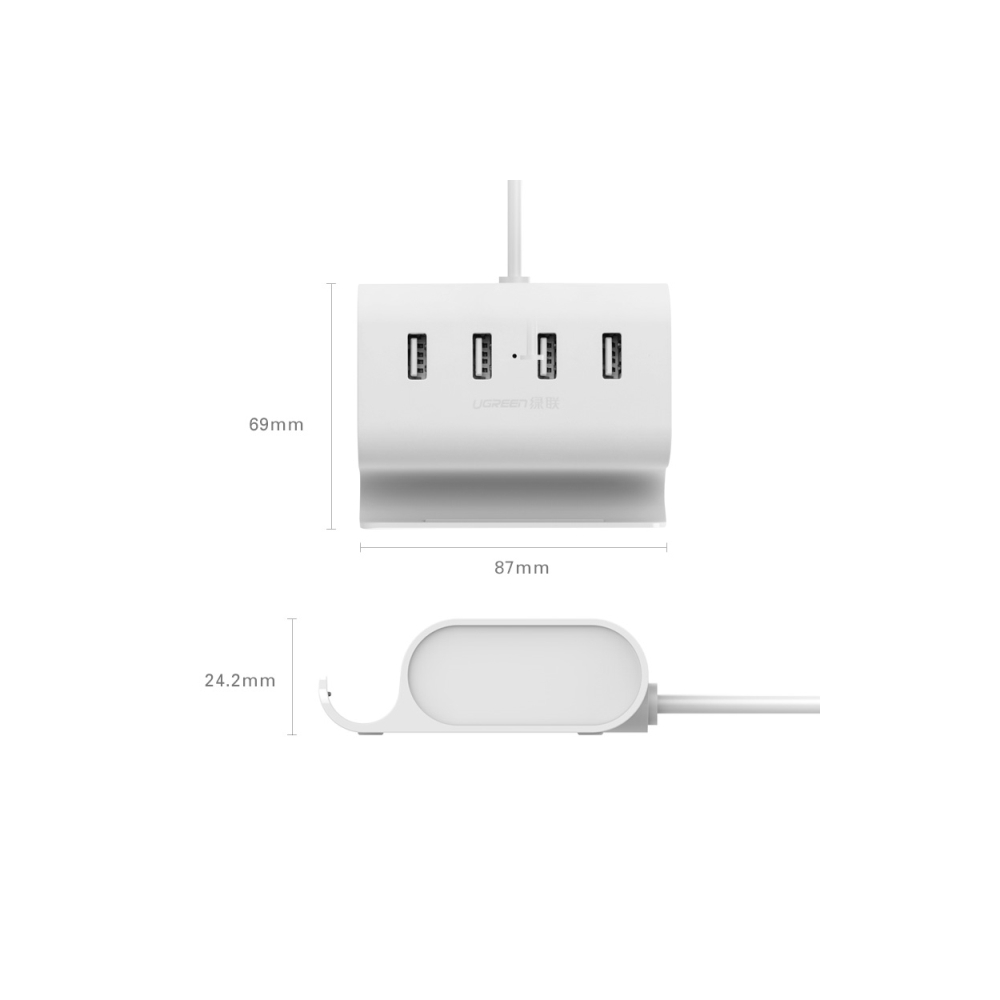 USB ჰაბი UGREEN CR123 (30224) USB 2.0 4 Port HUB 1m White