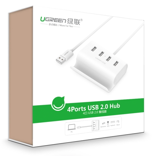 USB ჰაბი UGREEN CR123 (30224) USB 2.0 4 Port HUB 1m White