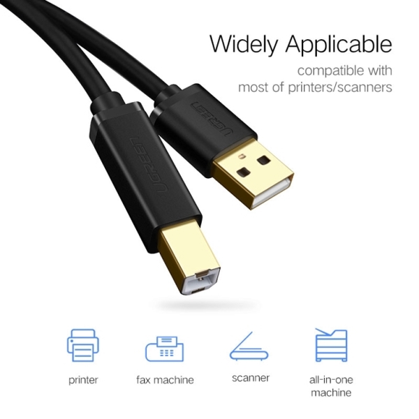 UGREEN US135 (20847) USB 2.0 AM to BM Print Cable 2M Gold-Plated (Black) 2M