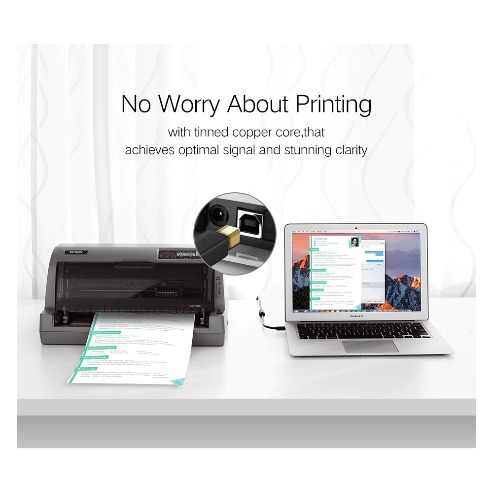 UGREEN US135 (20847), Printer Cable, USB-A To USB-B, 2m, Black