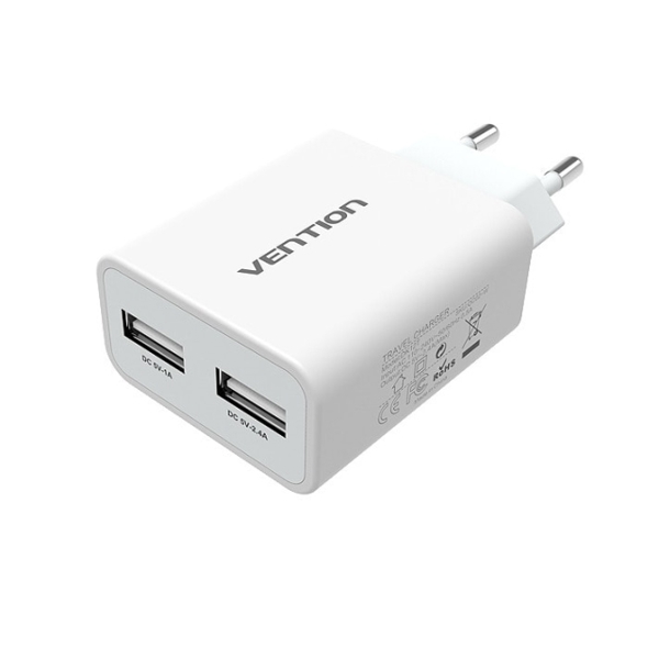 მობილურის დამტენი VENTION DC5200-WDual USB Charger(2.4A+1A) White European Type