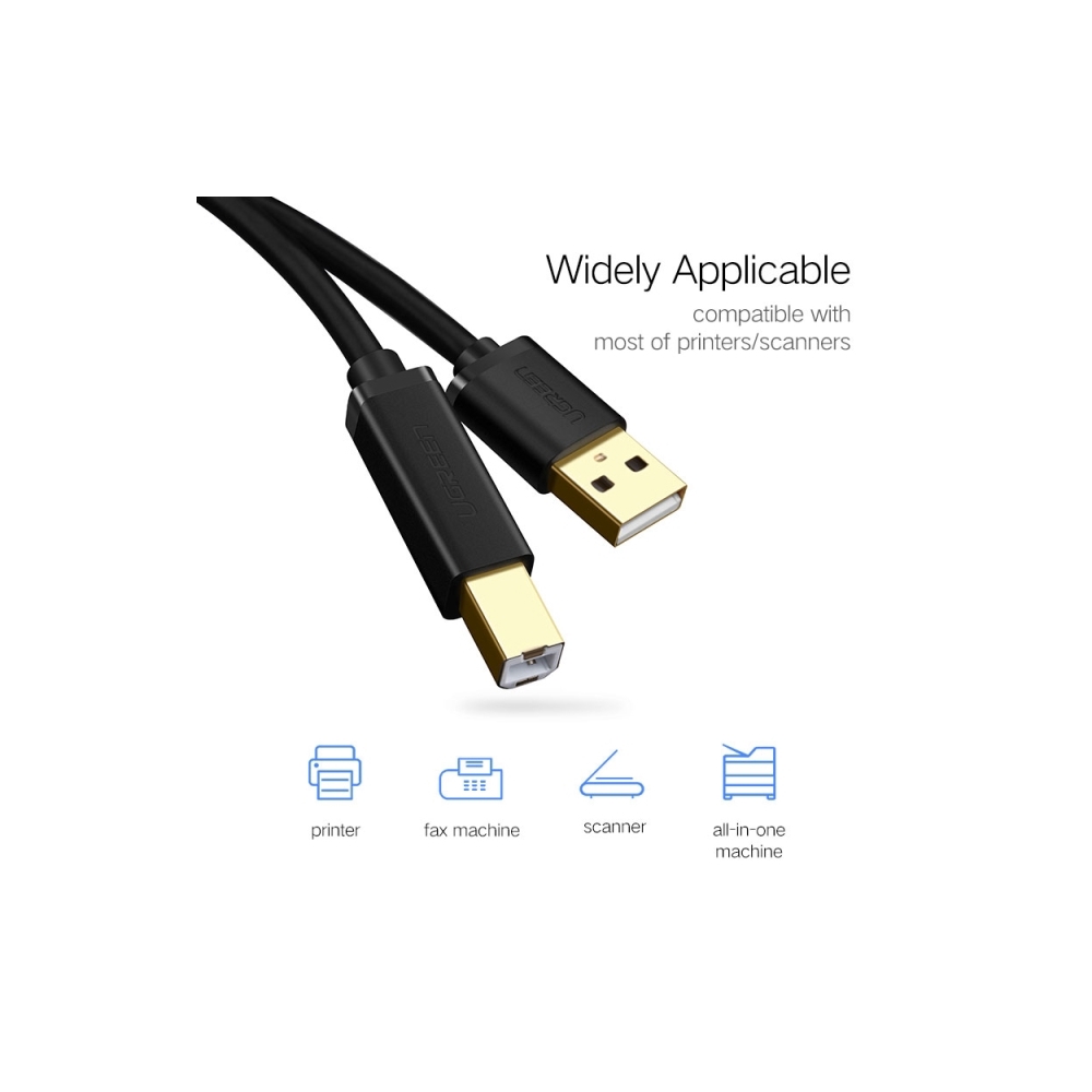 პრინტერის კაბელი UGREEN US135 (10352) USB 2.0 AM to BM Print Cable 5M Gold-Plated (Black) 5M