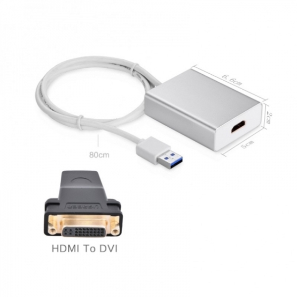 ადაპტერი UGREEN 40229 USB 3.0 to HDMI converter Silver 80CM USB TO HDMI USB TO HDMI