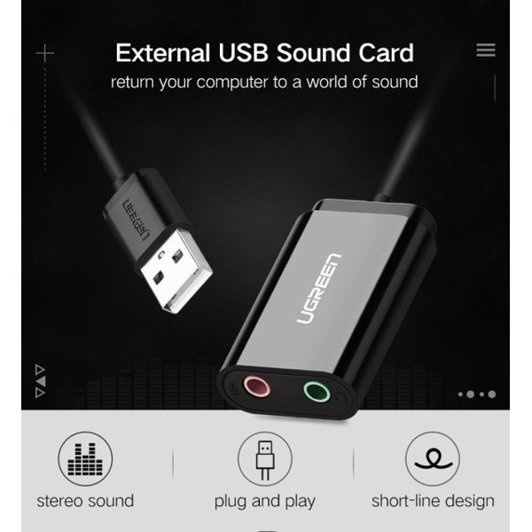 USB ხმის ბარათი UGREEN US205 (30724) USB Sound Card External 3.5mm USB USB Adapter