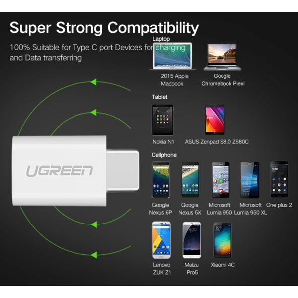 ადაპტორი UGREEN US157 (30864) USB 3.1 Type-C to Micro USB Adapter ABS case White Type C to Micro USB Adapter OTG Type-C Converter for Macbook One Plus 6 Type usb-C Adapter for LG G5 Xiaomi
