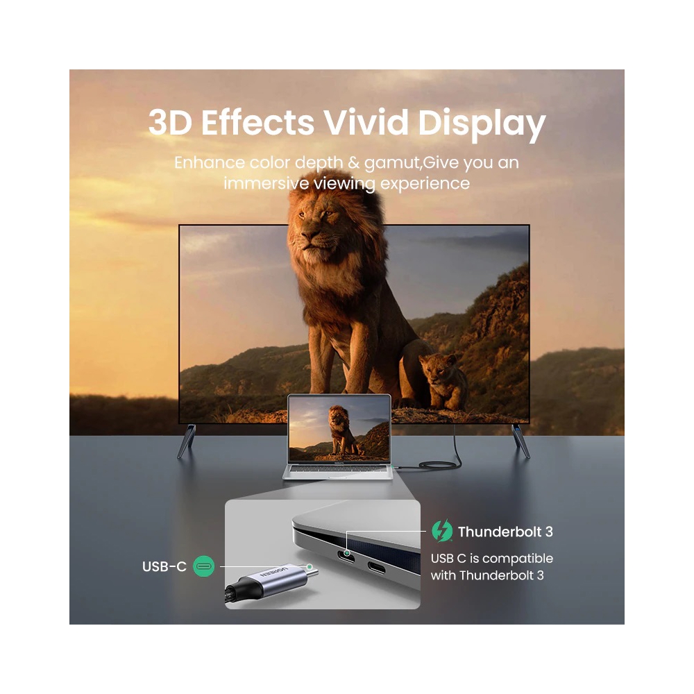 HDMI კაბელი UGREEN MM142 (50570), Type-C to HDMI Cable, 1.5m, Grey/Black