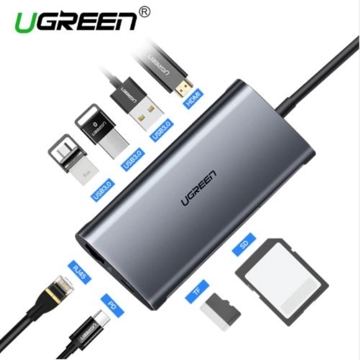 უნივერსალური ადაპტერი UGREEN CM121 (50516) USB C Hub Type-C Adapter 3.1 HDMI Micro SD Card Reader USB-C to 3*USB3.0 HDMI RJ45 SD TF converter