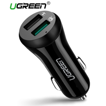 მანქანის USB დამტენი UGREEN CD114 (40309) Fast Car Charger Adapter, 30W 5.4A Dual USB Quick Charge