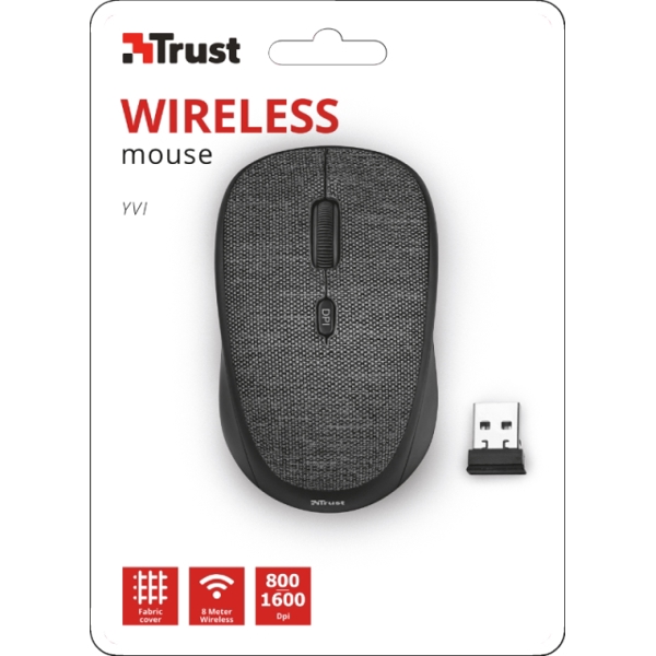 მაუსი TRUST YVI FABRIC WIRELESS MOUSE - BLACK