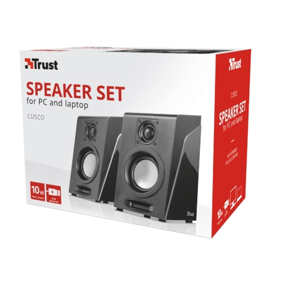 დინამიკი TRUST CUSCO COMPACT 2.0 SPEAKER SET , 10W peak power (5W RMS) , USB powered – no wall power needed, Inline volume control - Balck -Silver