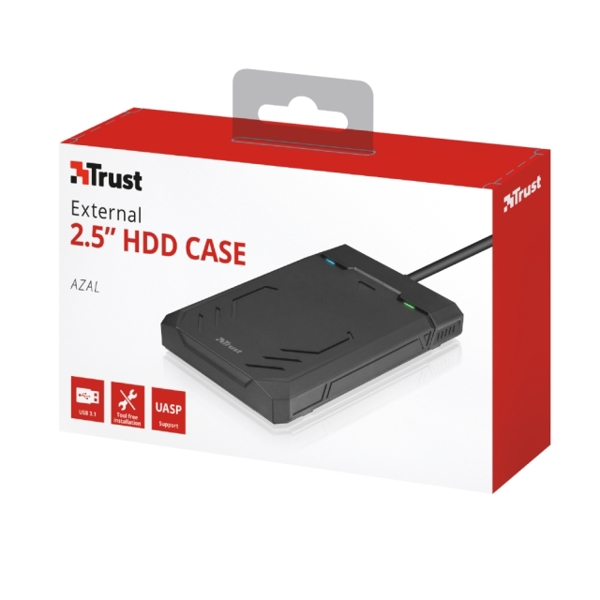 მყარი დისკის ქეისი TRUST EXTERNAL HDD CASE 2.5"/ USB 3.1 gen-1: supports data transfers up to 5Gbps / UASP support / Power source USB- Grey