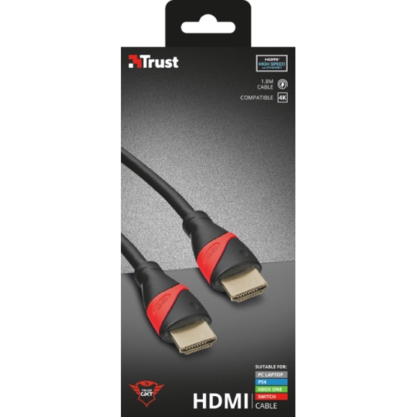 HDMI კაბელი TRUST GXT 730 HDMI CABLE FOR PLAYSTATION 4 & XBOX ONE / 4K resolution at 60 frames per second (4096x2160) / Up to 32 audio channels for a multi-dimensional / cable (1.8m)