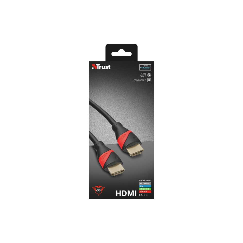 HDMI კაბელი TRUST GXT 730 HDMI CABLE FOR PLAYSTATION 4 & XBOX ONE / 4K resolution at 60 frames per second (4096x2160) / Up to 32 audio channels for a multi-dimensional / cable (1.8m)