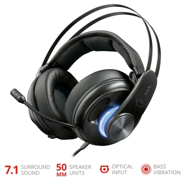 ყურსასმენი TRUST GXT 383 DION 7.1 BASS VIBRATION HEADSET / 113 dB / USB /3.5mm audio / PS4, Xbox One/