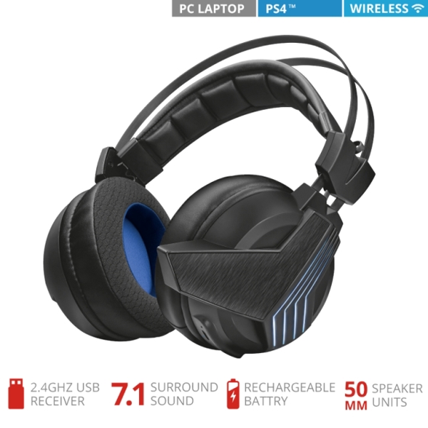 ყურსასმენი TRUST GXT 393 MAGNA WIRELESS 7.1 SURROUND GAMING HEADSET / Virtual 7.1 surround / Up to 15m wireless range / Built-in microphon/101 dB