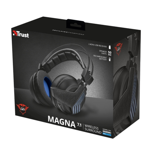 ყურსასმენი TRUST GXT 393 MAGNA WIRELESS 7.1 SURROUND GAMING HEADSET / Virtual 7.1 surround / Up to 15m wireless range / Built-in microphon/101 dB