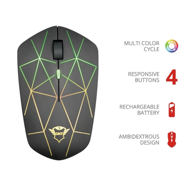 TRUST GXT 117 STRIKE WIRELESS GAMING MOUSE / Built-in rechargeable battery for up to [30h] playtime /Speed select button (600-1400 dpi) /LED illumination can be switched on/off