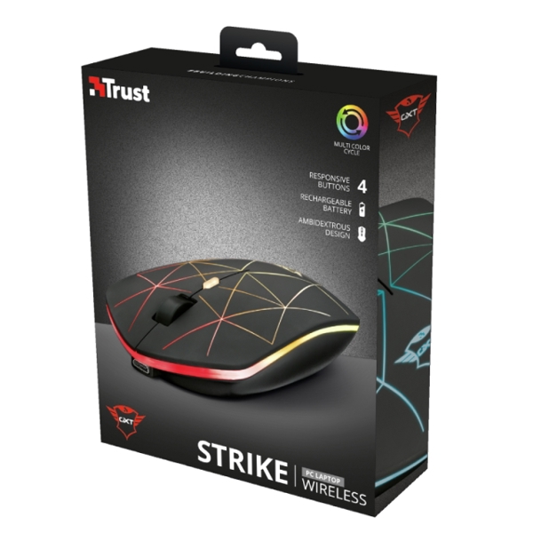 TRUST GXT 117 STRIKE WIRELESS GAMING MOUSE / Built-in rechargeable battery for up to [30h] playtime /Speed select button (600-1400 dpi) /LED illumination can be switched on/off